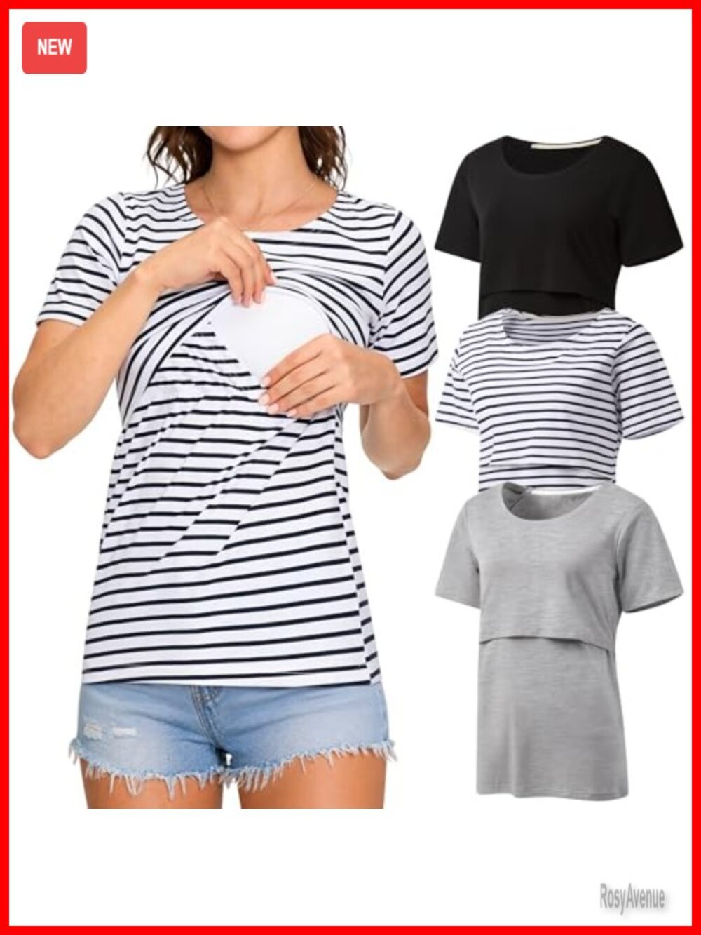 Women's Nursing Tops 3 Pack Rayon Spandex Breastfeeding Shirts